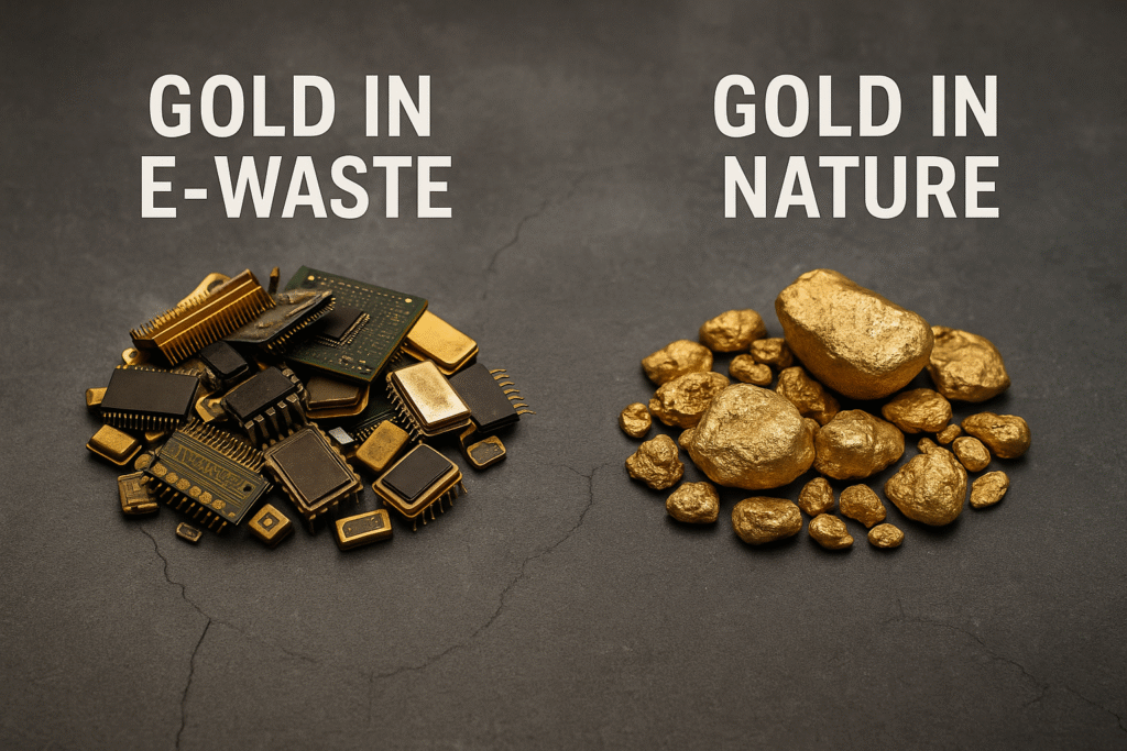 Realistic comparison of gold in e-waste and gold in natural ore