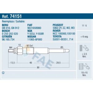 FAE Termoplus 74151 Glow Plug Diesel Engine Spare Part New in Box