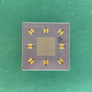 LSI Logic LS4885 ceramic PGA substrate with gold pads on a green background.