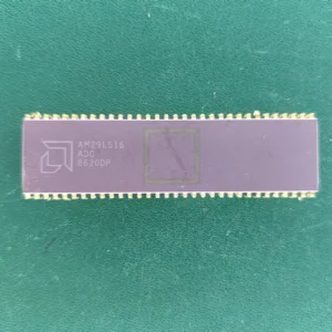 AMD AM29L516 long ceramic DIP IC with gold pins on green background